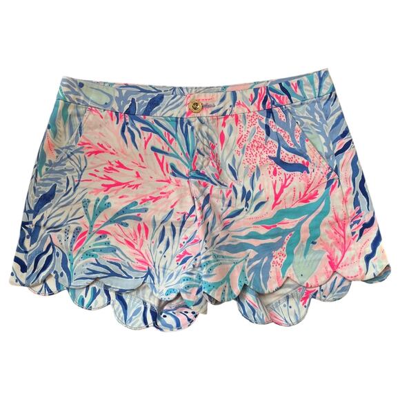Lilly Pulitzer Buttercup Shorts Scalloped Hem Kaleidoscope Coral Pockets Women 4 - Picture 1 of 5